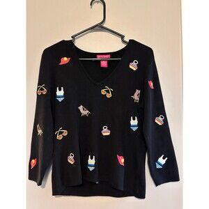 Alexandra Bartlett Embroidered Beach Cardigan Sweater Size Large